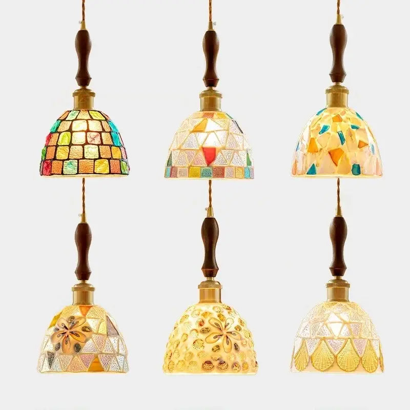 Colorful glass shell led pendant lamp dining room mosaic lighting