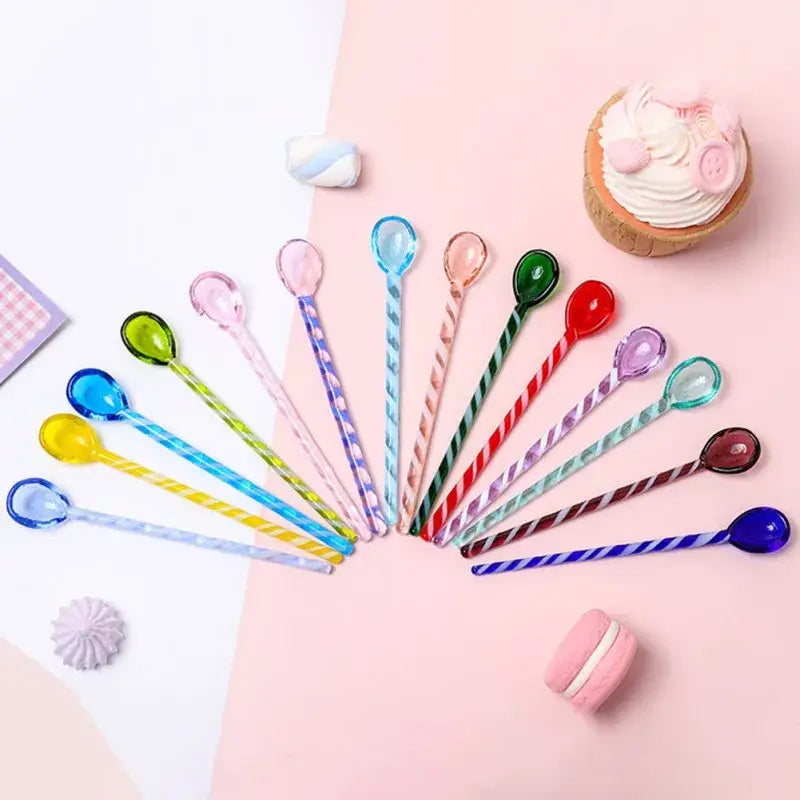 Colorful glass stirring spoon set for kitchen and dining room