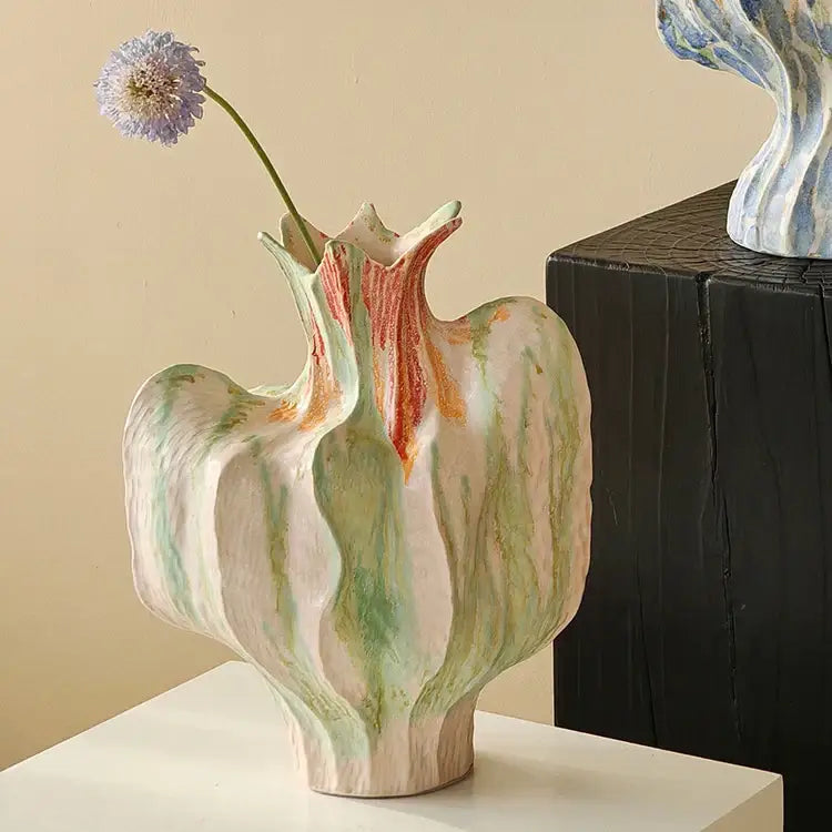 Colorful irregular ceramic petal vase living room decor handicraft