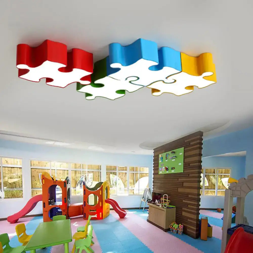 Colorful jigsaw puzzles ceiling flush light – kids bedroom led fixture