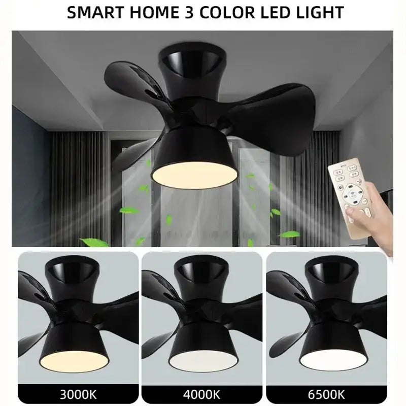 Colorful white ceiling fan light – bedroom smart dimming fan
