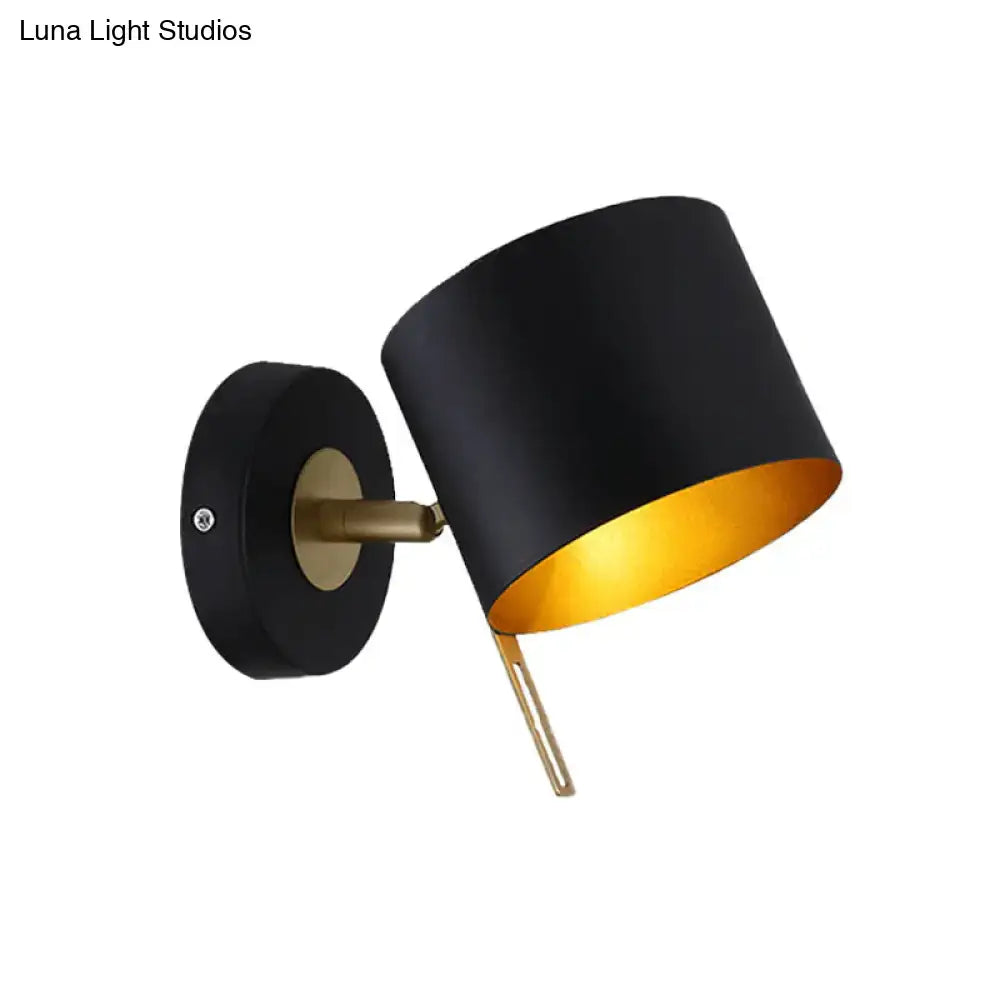 Contemporary black and gold metal drum wall sconce bedroom light