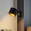 Contemporary black and gold metal drum wall sconce bedroom light