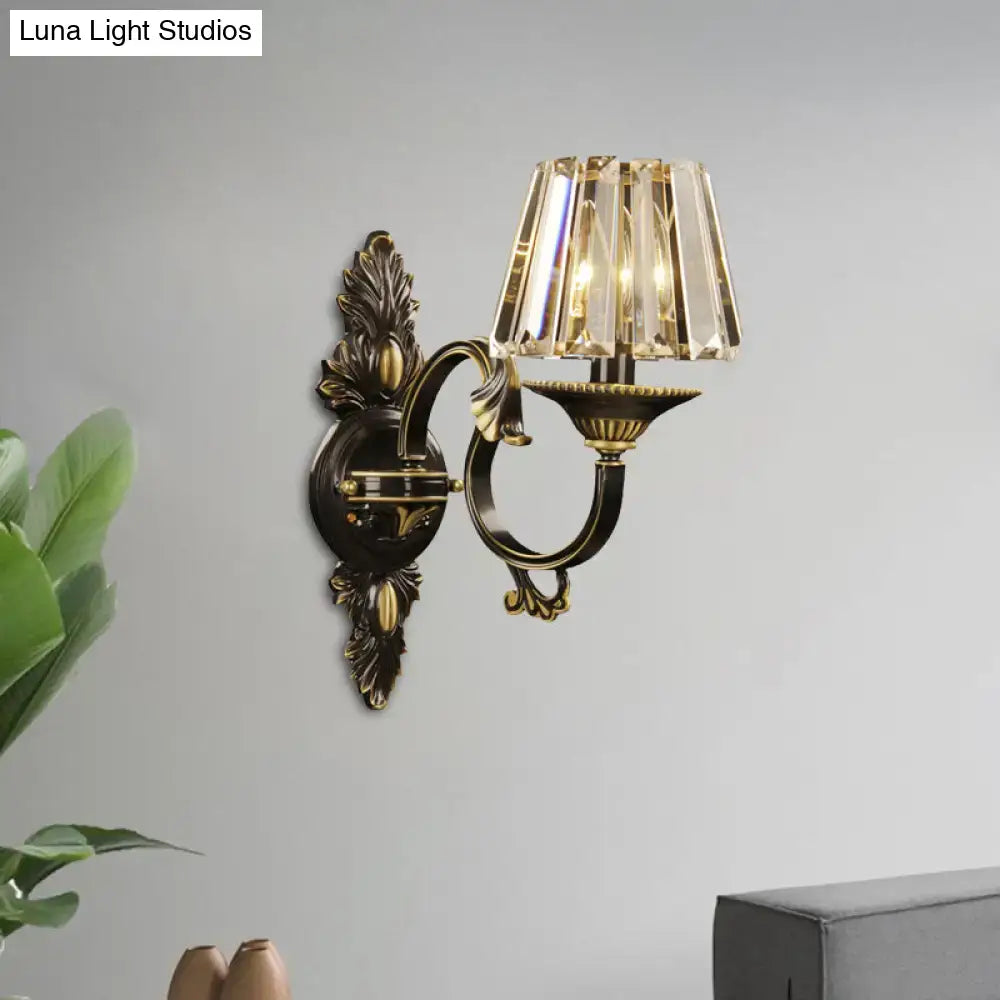 Contemporary black & gold crystal prism wall light bedroom sconce