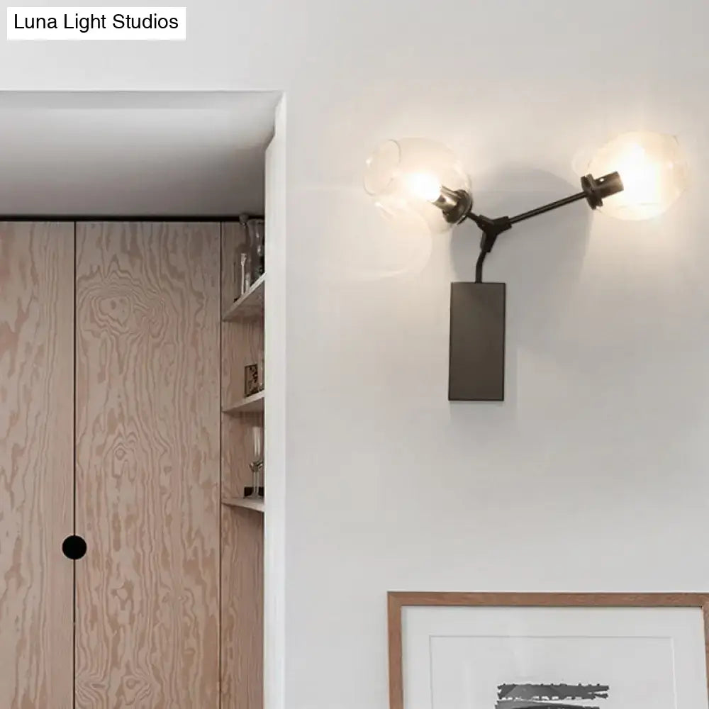 Contemporary black & gold wall sconce bedroom clear glass shade