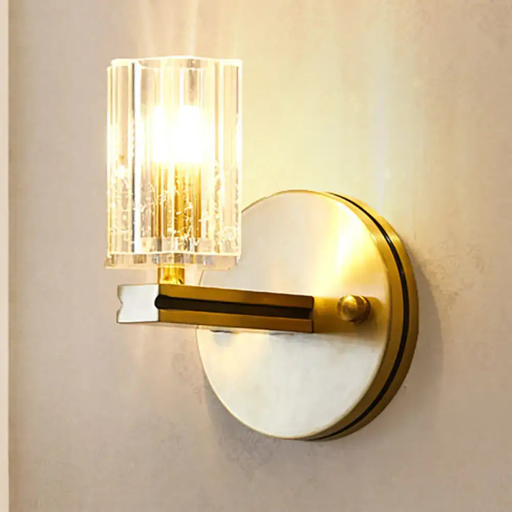 Contemporary brass crystal cylinder sconce light bedroom wall mount