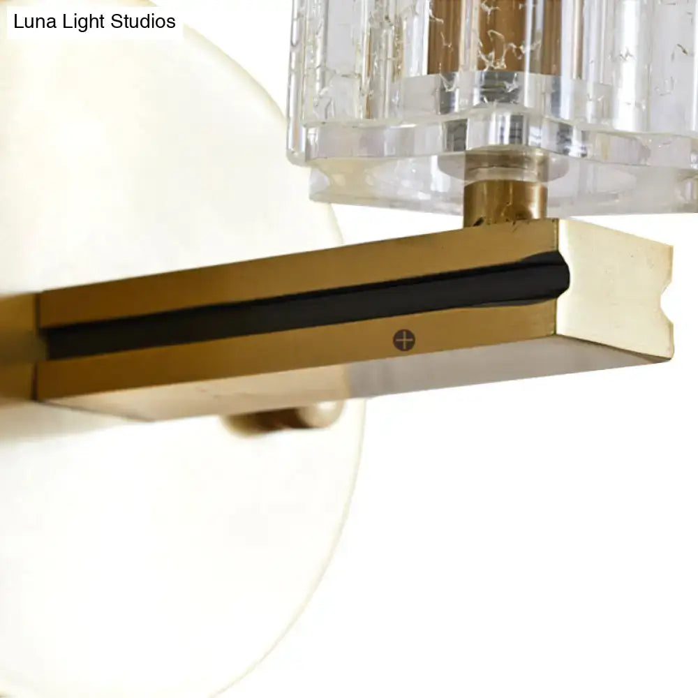 Contemporary brass crystal cylinder sconce light bedroom wall mount