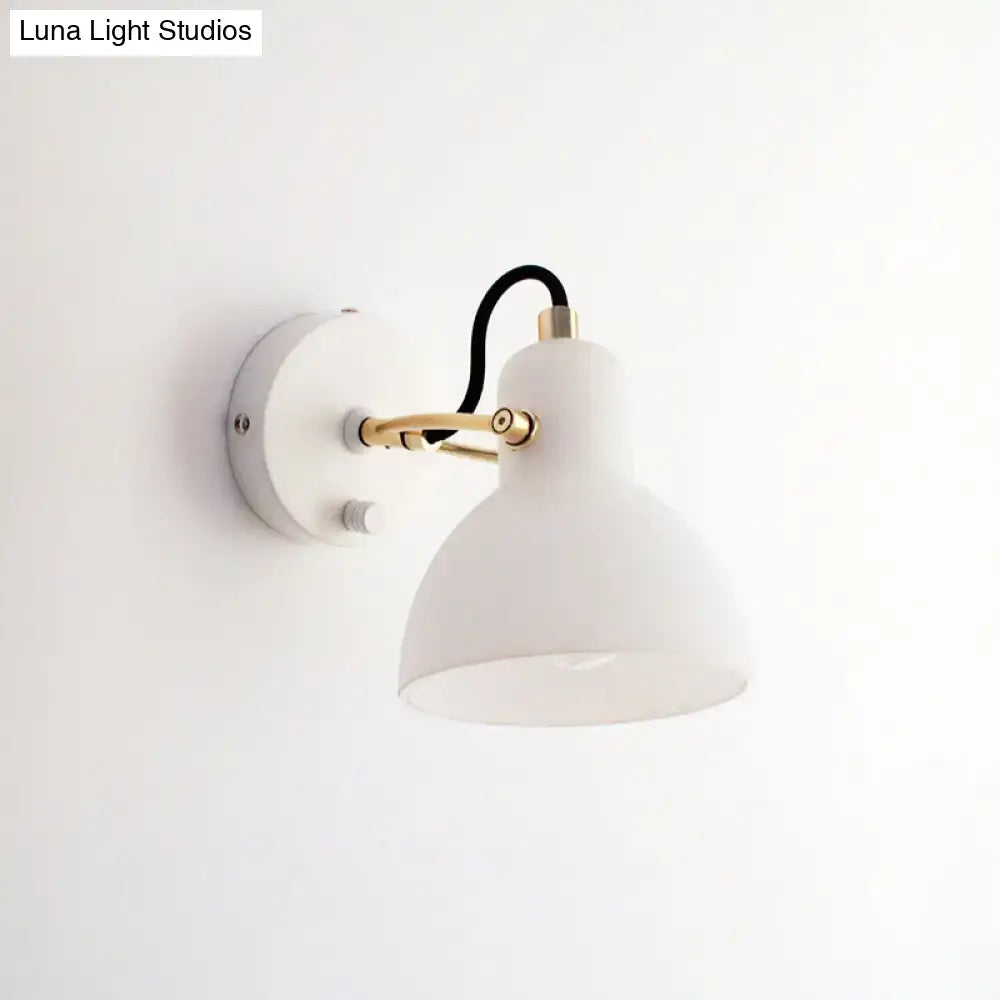 Contemporary brass & white glass wall lamp for bedroom with adjustable arm