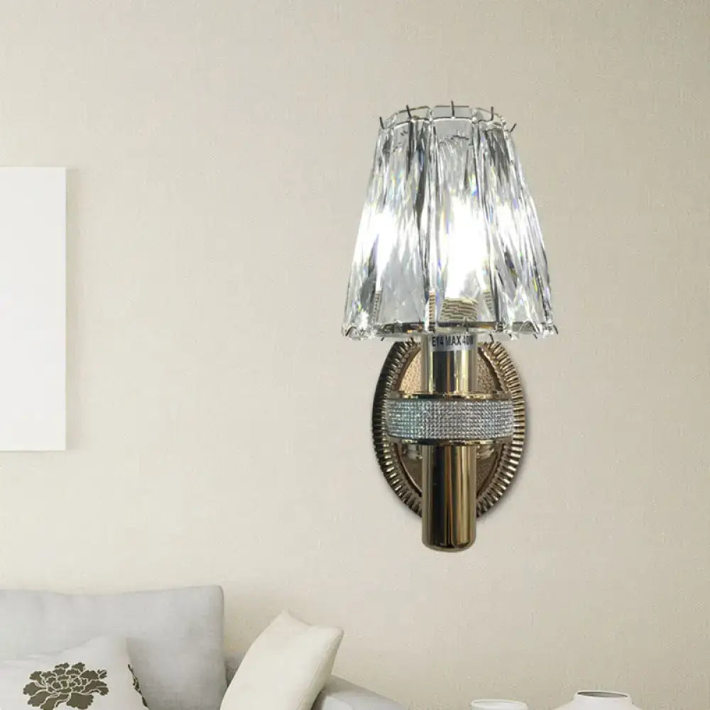 Contemporary bronze crystal wall sconce light bedroom glass shade