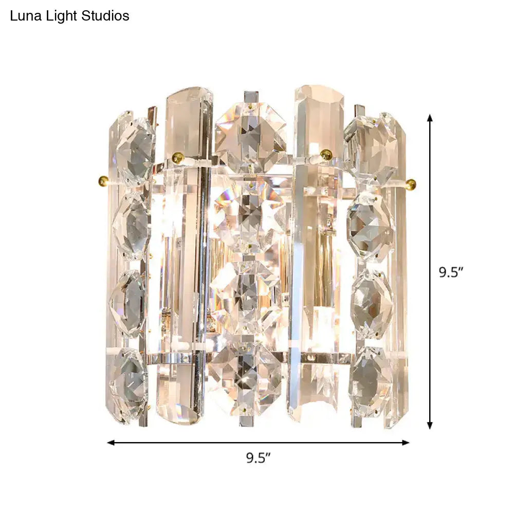 Contemporary chrome crystal 2-light wall lamp for living room