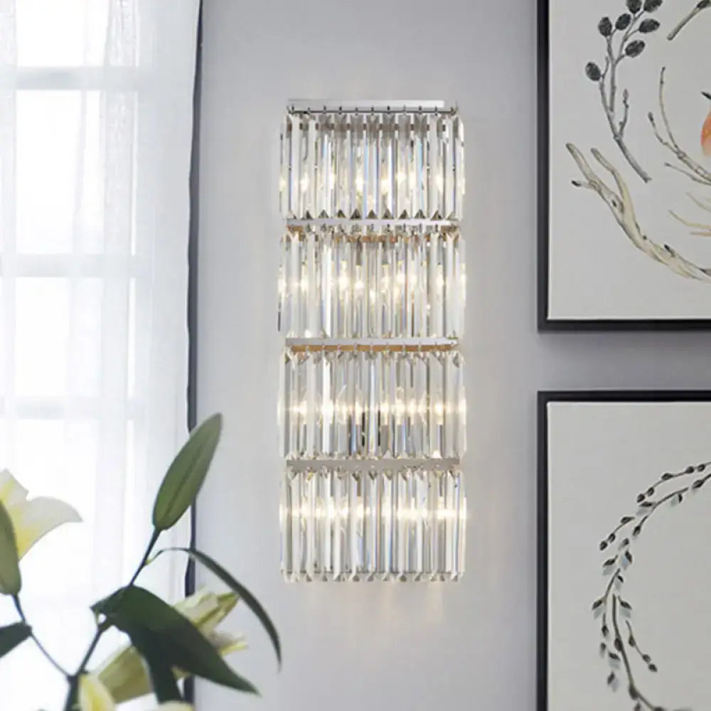 Contemporary chrome crystal flush wall sconce – living room light