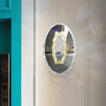 Contemporary chrome crystal oval light fixture warm white bedroom mirror