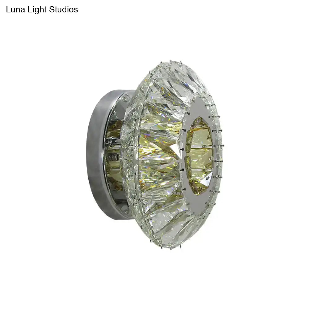 Contemporary chrome crystal wall lamp bedroom round faceted mirror