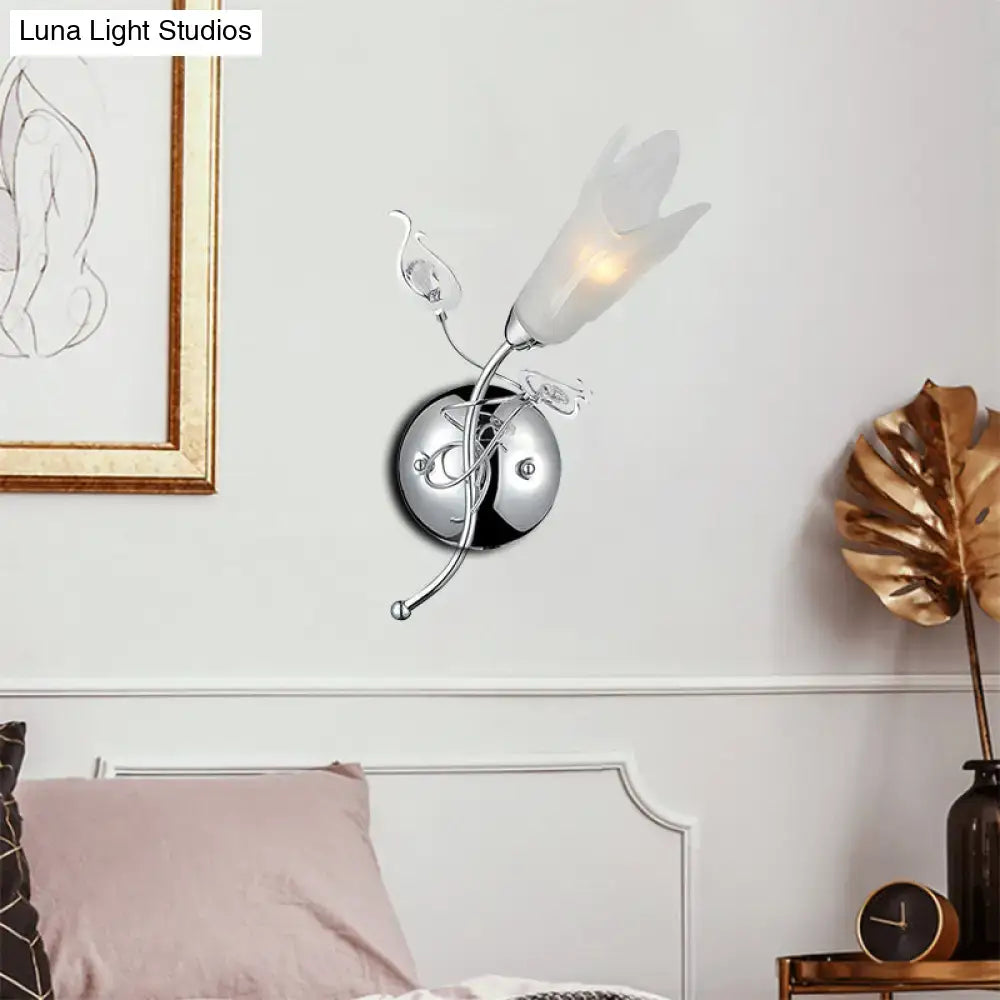 Contemporary chrome opal glass petal wall sconce bedroom e12 light