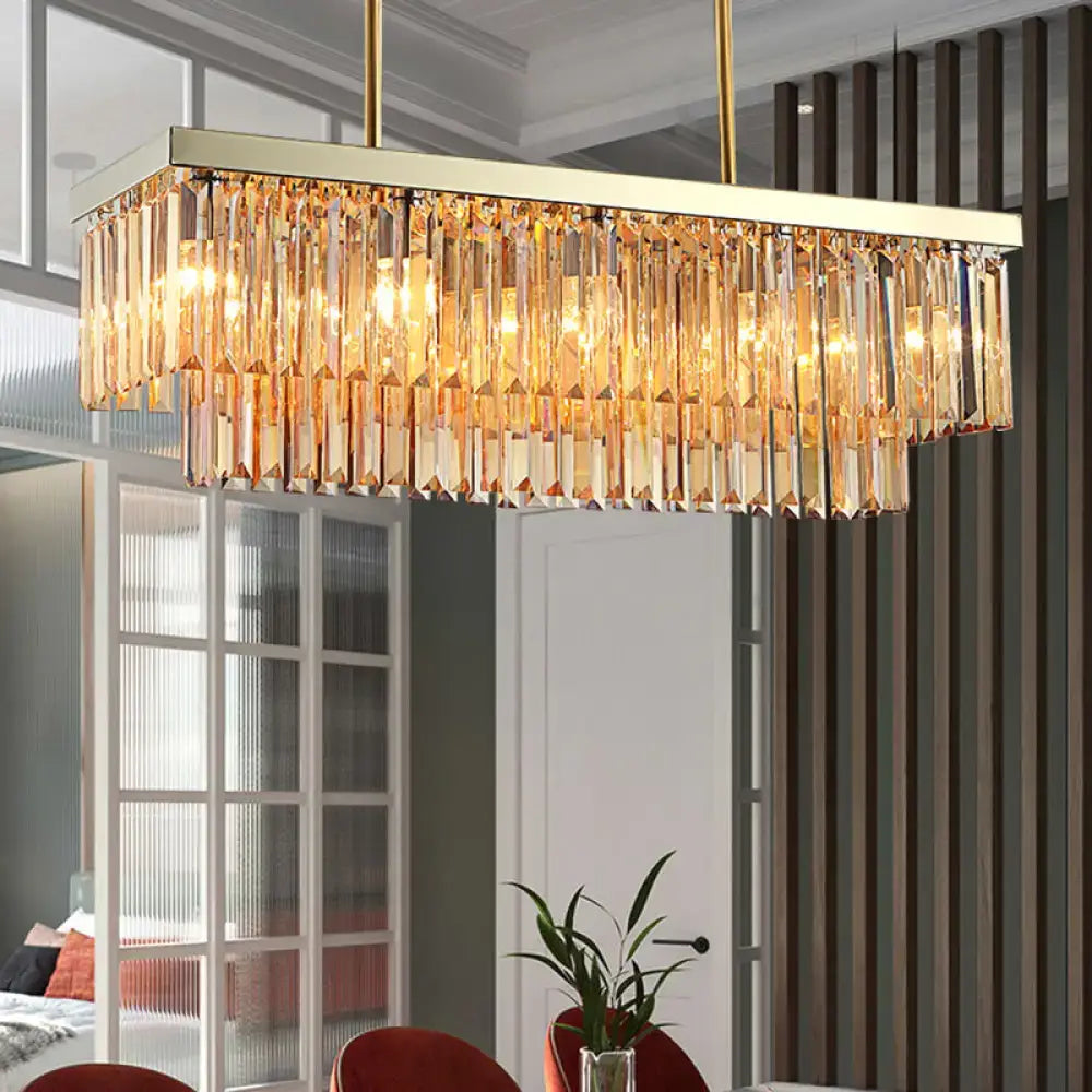 Contemporary clear & amber crystal light fixture dining room chandelier