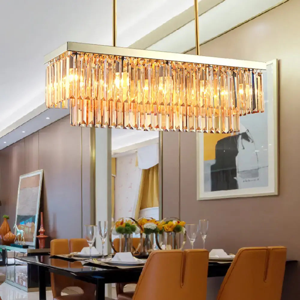 Contemporary clear & amber crystal light fixture dining room chandelier