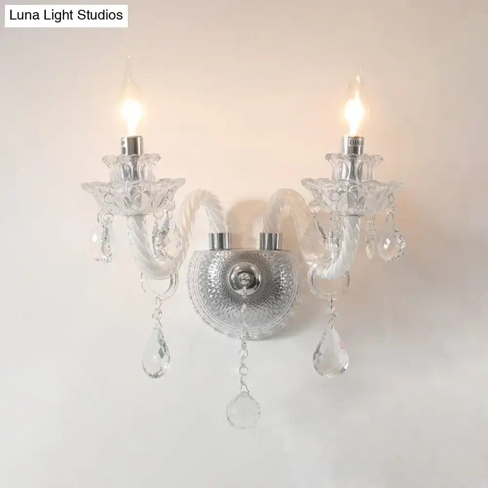 Contemporary clear faceted crystals wall sconce living room light