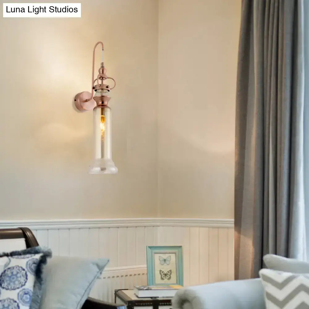 Contemporary copper wall sconce bedroom light with gray amber glass shade