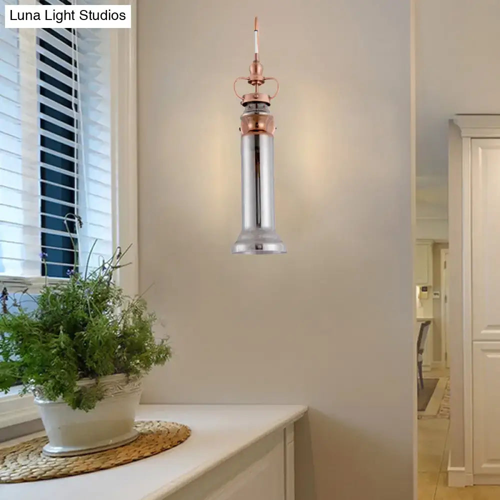 Contemporary copper wall sconce bedroom light with gray amber glass shade
