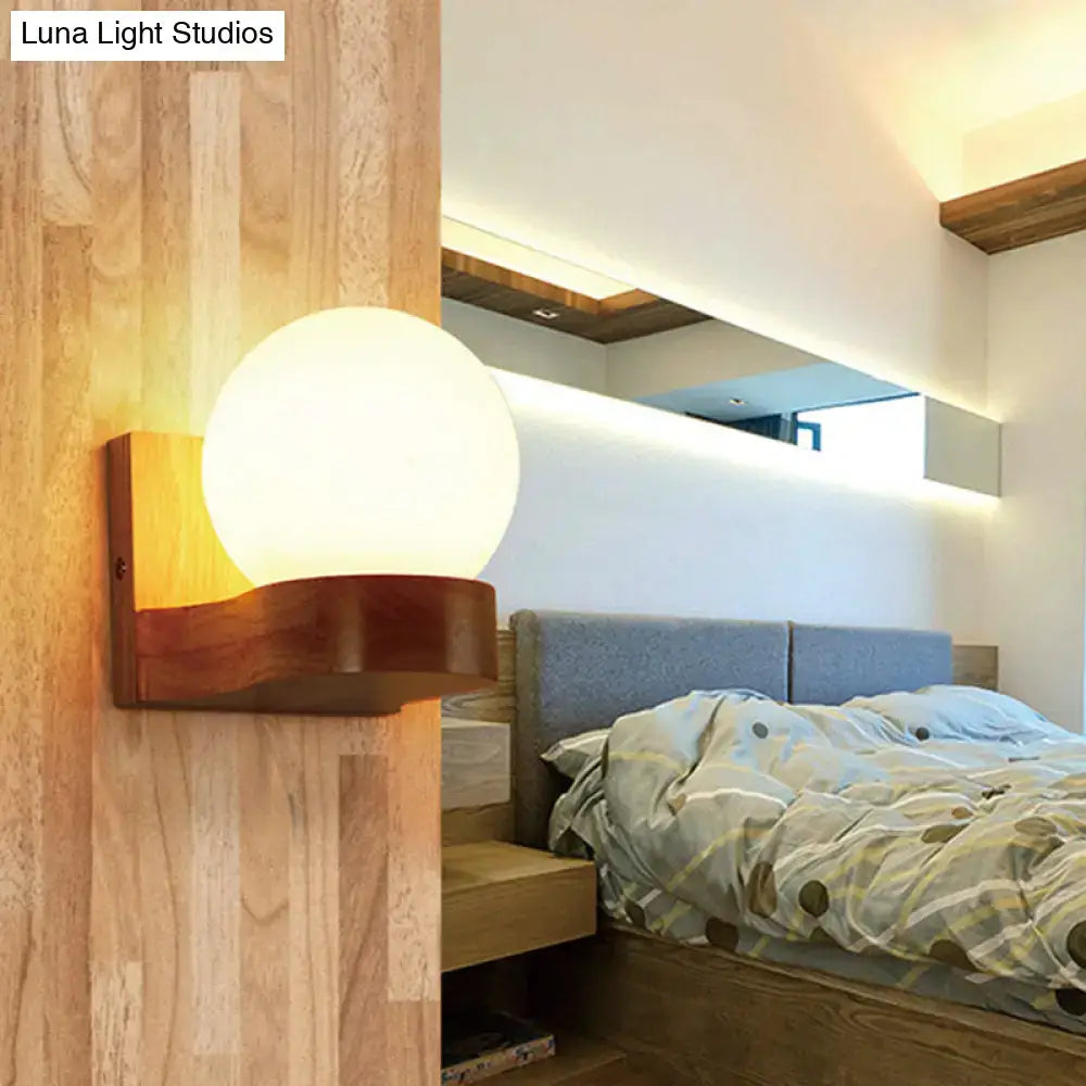 Contemporary cream glass wood sconce light fixture living room wall