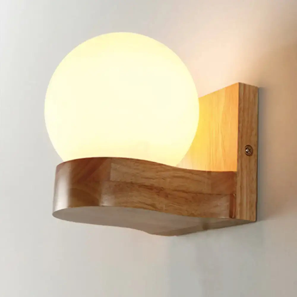 Contemporary cream glass wood sconce light fixture living room wall