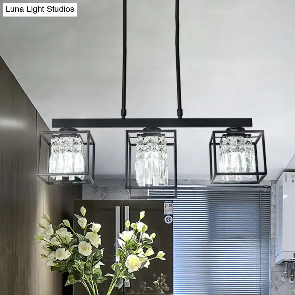 Contemporary crystal rod black island lamp kitchen ceiling light
