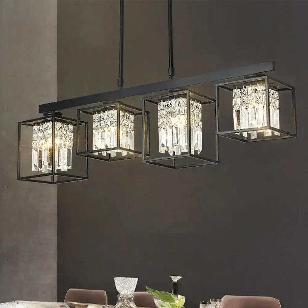 Contemporary crystal rod black island lamp kitchen ceiling light