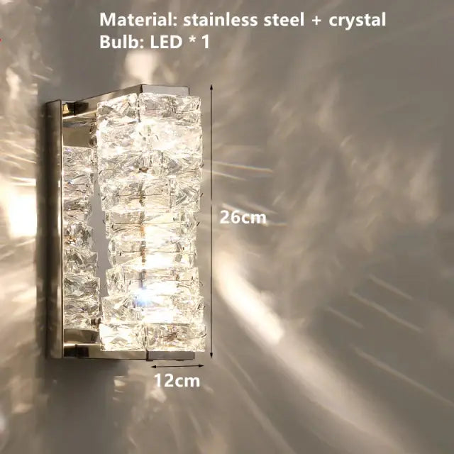 Contemporary crystal wall sconce gold frame bedroom light