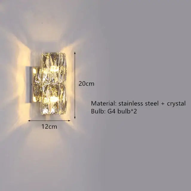 Contemporary crystal wall sconce gold frame bedroom light