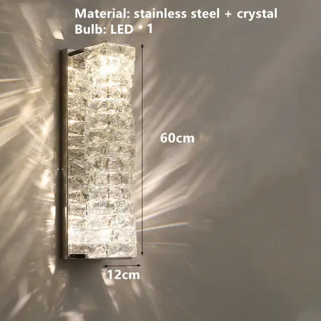 Contemporary crystal wall sconce gold frame bedroom light