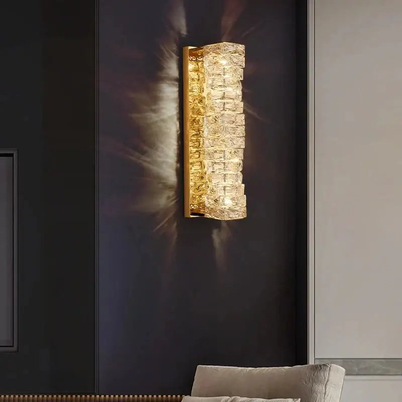 Contemporary crystal wall sconce gold frame bedroom light