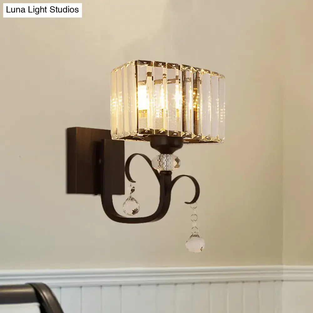 Contemporary dark bronze crystal sconce light bedroom wall lamp