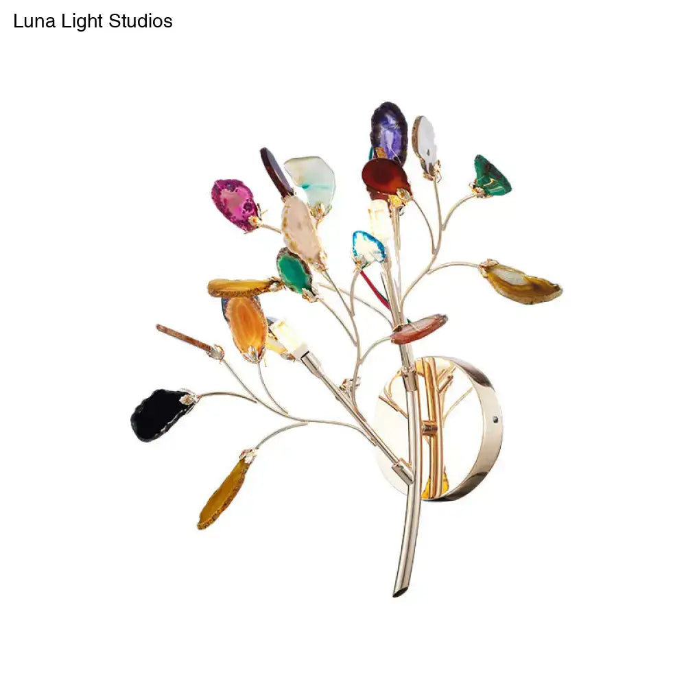 Contemporary gold agate leaf tree sconce living room 24 inches tall