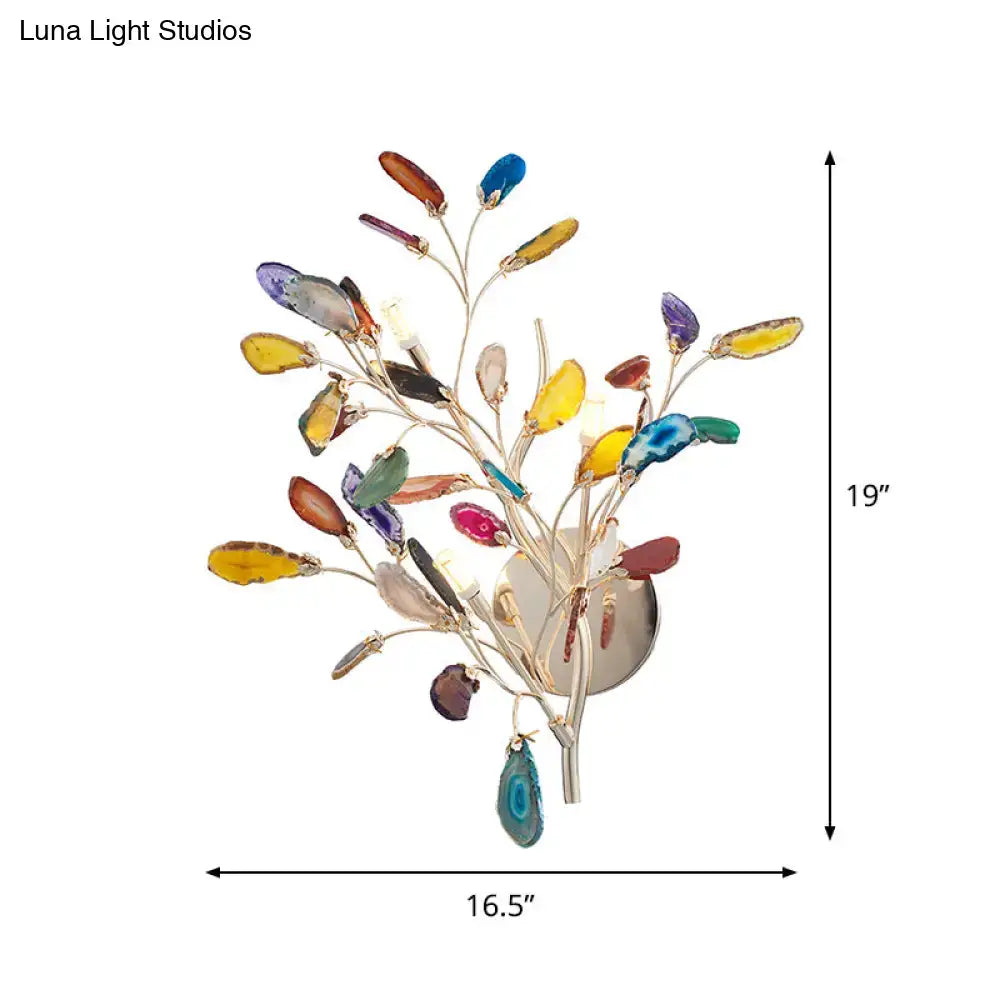 Contemporary gold agate leaf tree sconce living room 24 inches tall