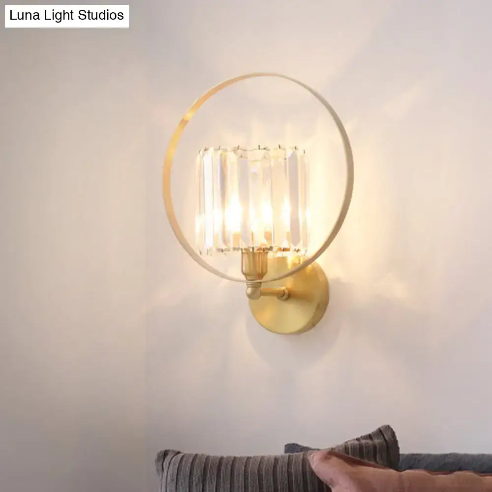 Contemporary gold and crystal wall light – living room ring sconce