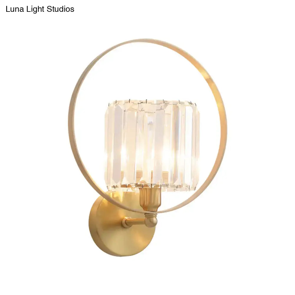 Contemporary gold and crystal wall light – living room ring sconce