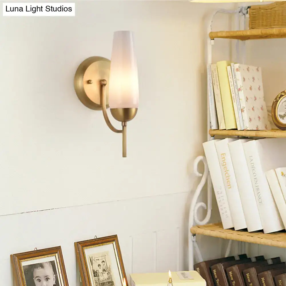 Contemporary gold and opal conical wall sconce bedroom light
