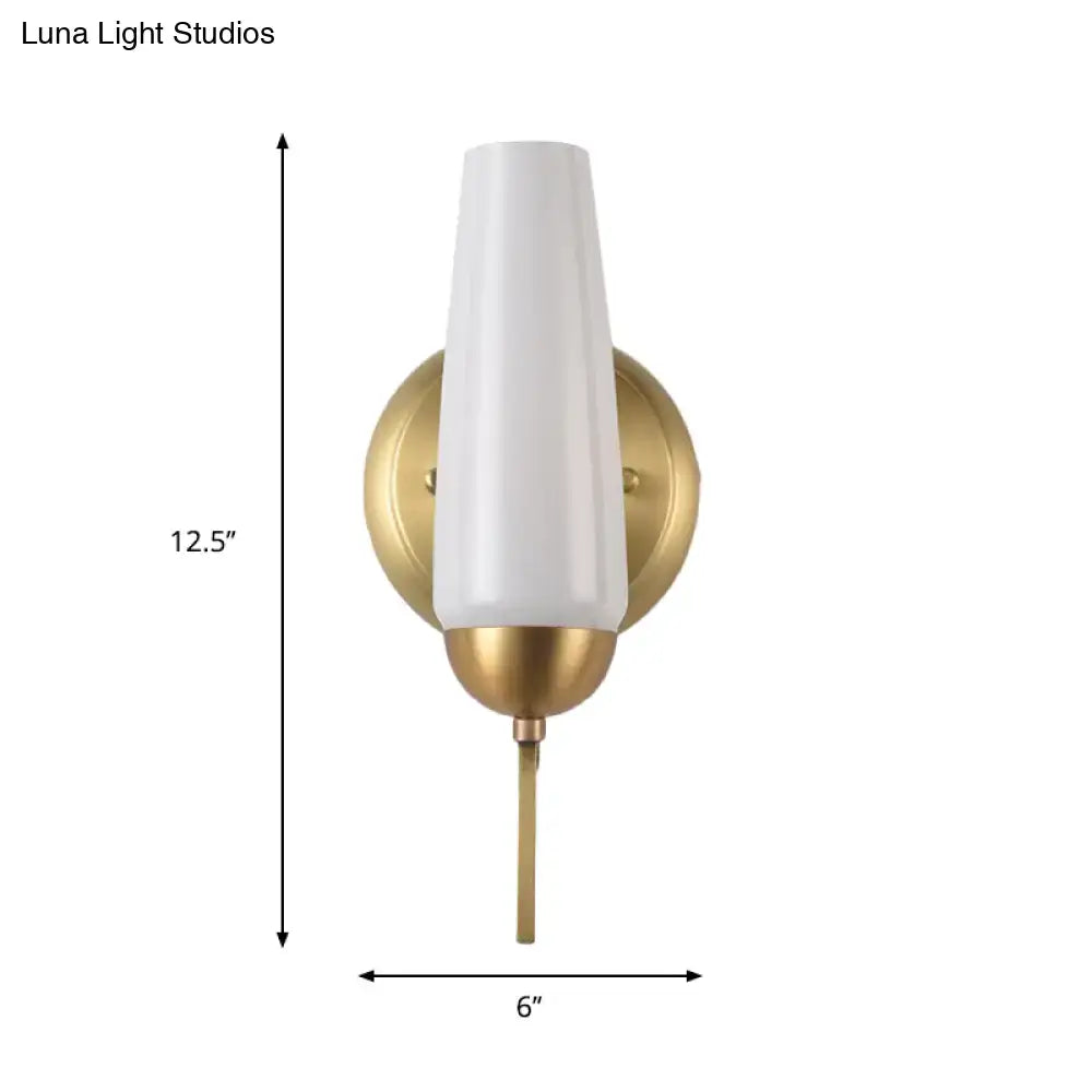 Contemporary gold and opal conical wall sconce bedroom light