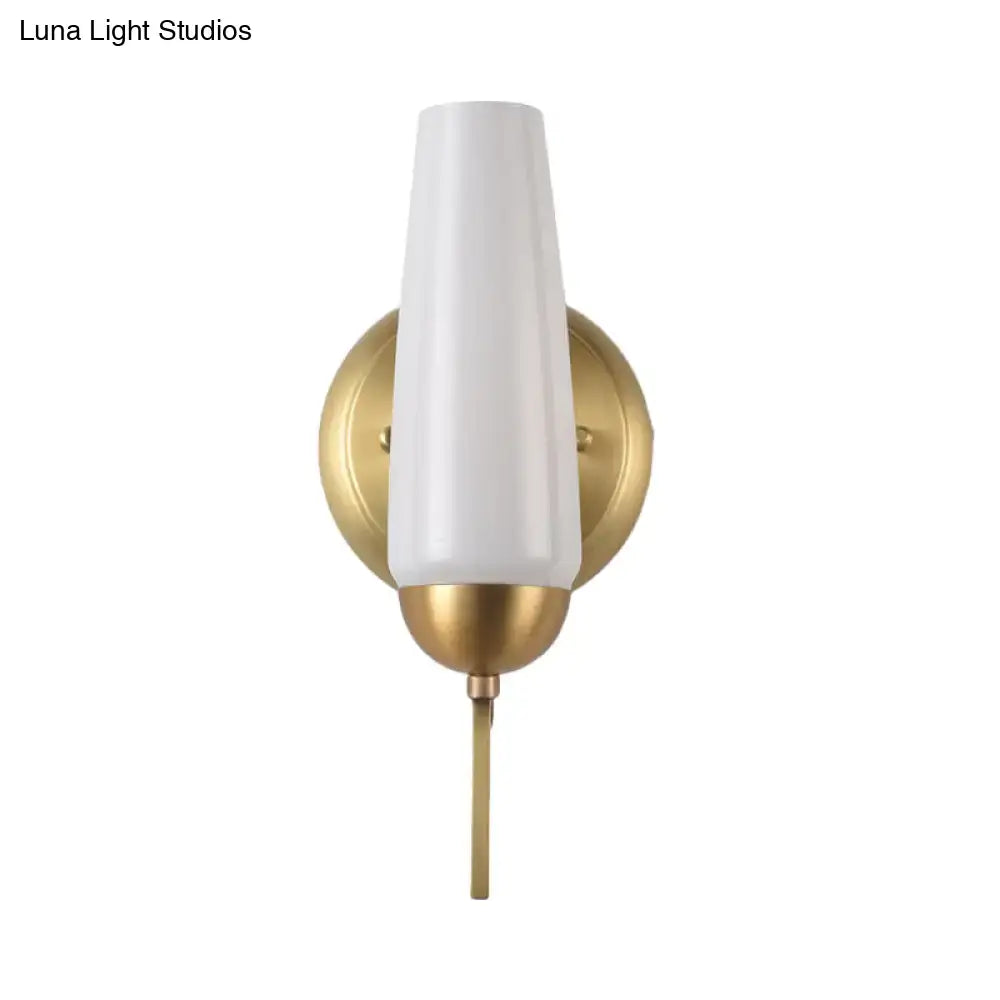 Contemporary gold and opal conical wall sconce bedroom light