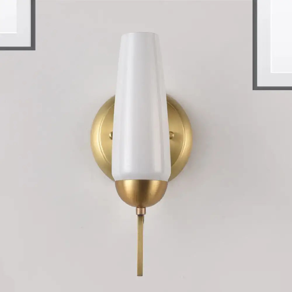 Contemporary gold and opal conical wall sconce bedroom light