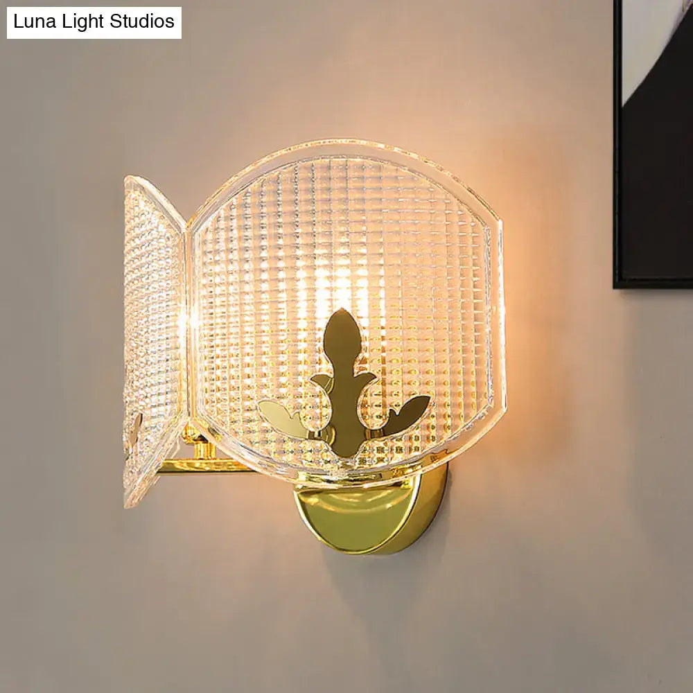 Contemporary gold arc light fixture – living room glass wall sconce
