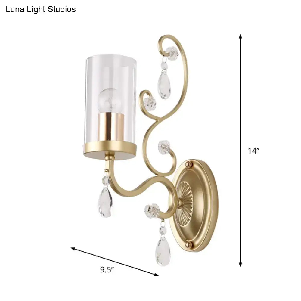 Contemporary gold clear glass wall light bedroom crystal sconce