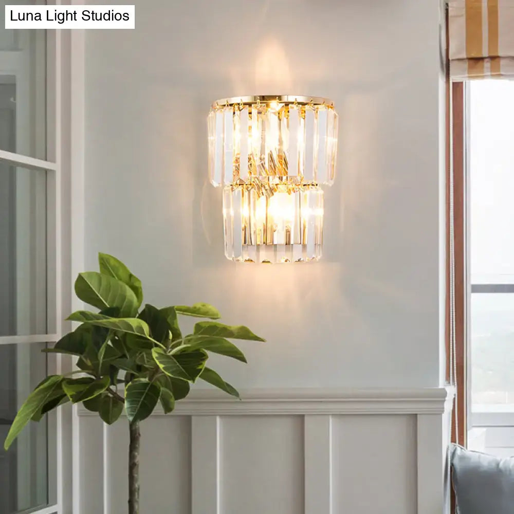 Contemporary gold crystal block wall lamp for dining room