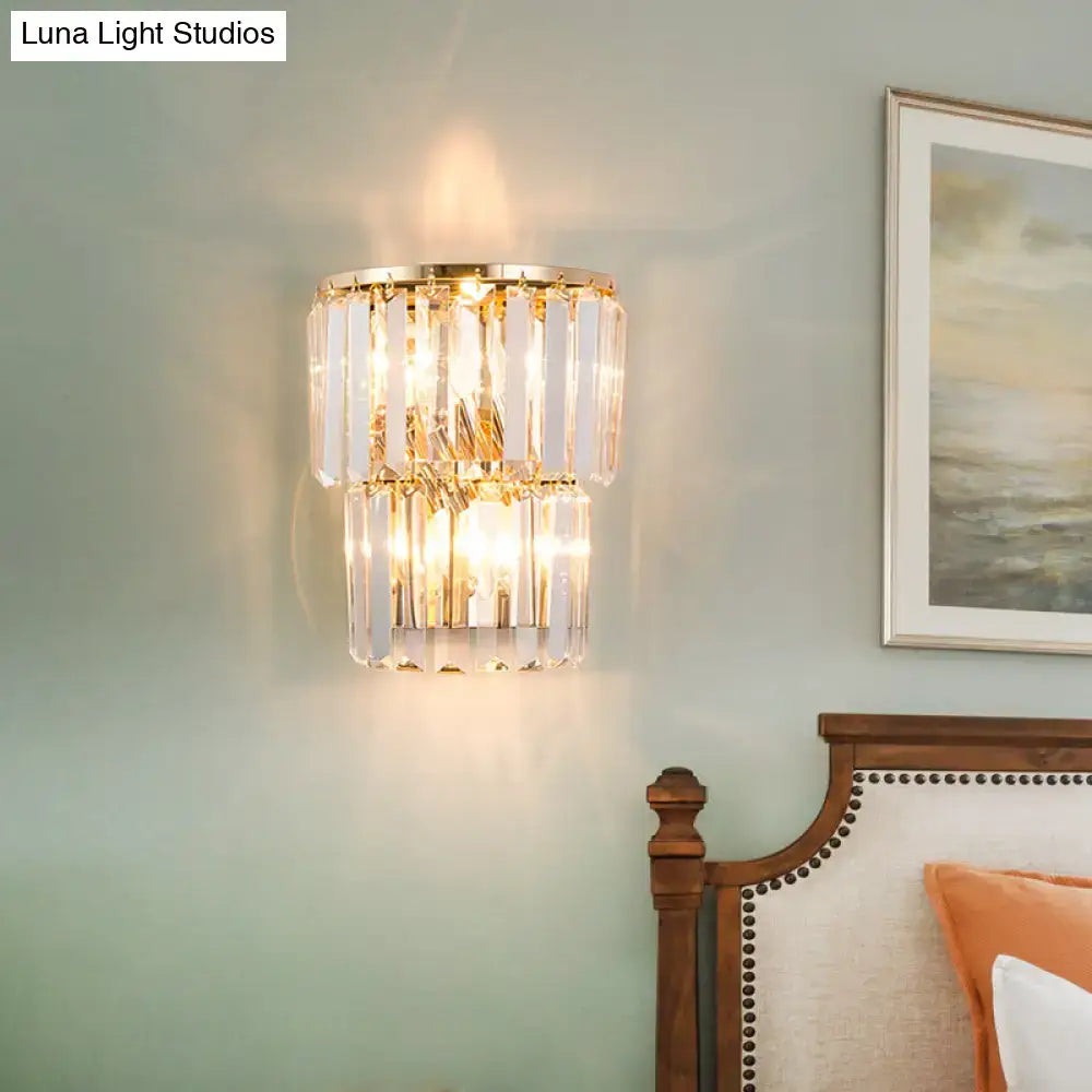 Contemporary gold crystal block wall lamp for dining room