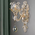 Contemporary gold crystal drop wall lamp – bedroom light fixture