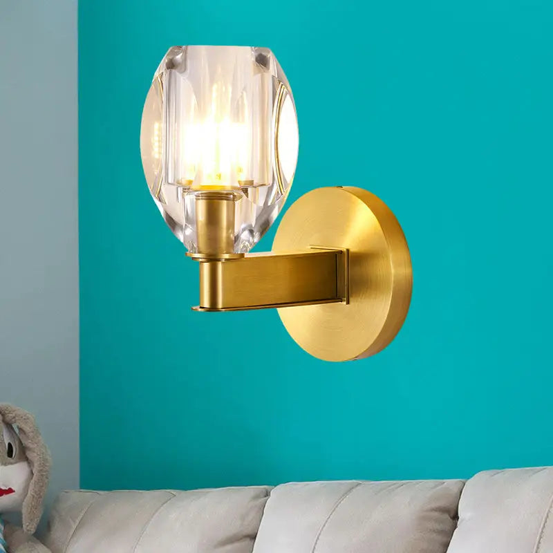 Contemporary gold crystal led wall light bedroom sconce