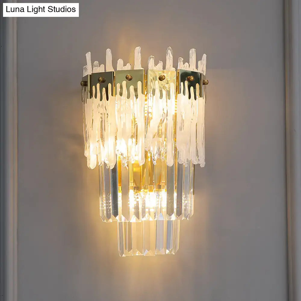 Contemporary gold crystal prisms wall light bedroom flush mount