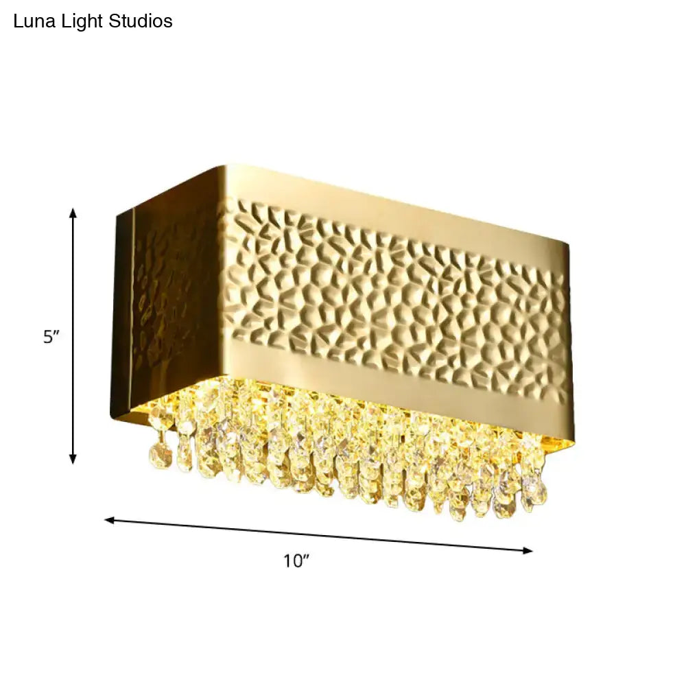Contemporary gold hammered rectangle sconce light living room crystal