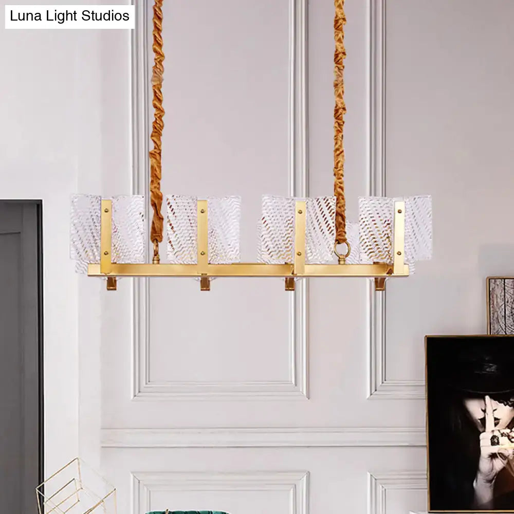 Contemporary gold linear chandelier dining room square glass panel