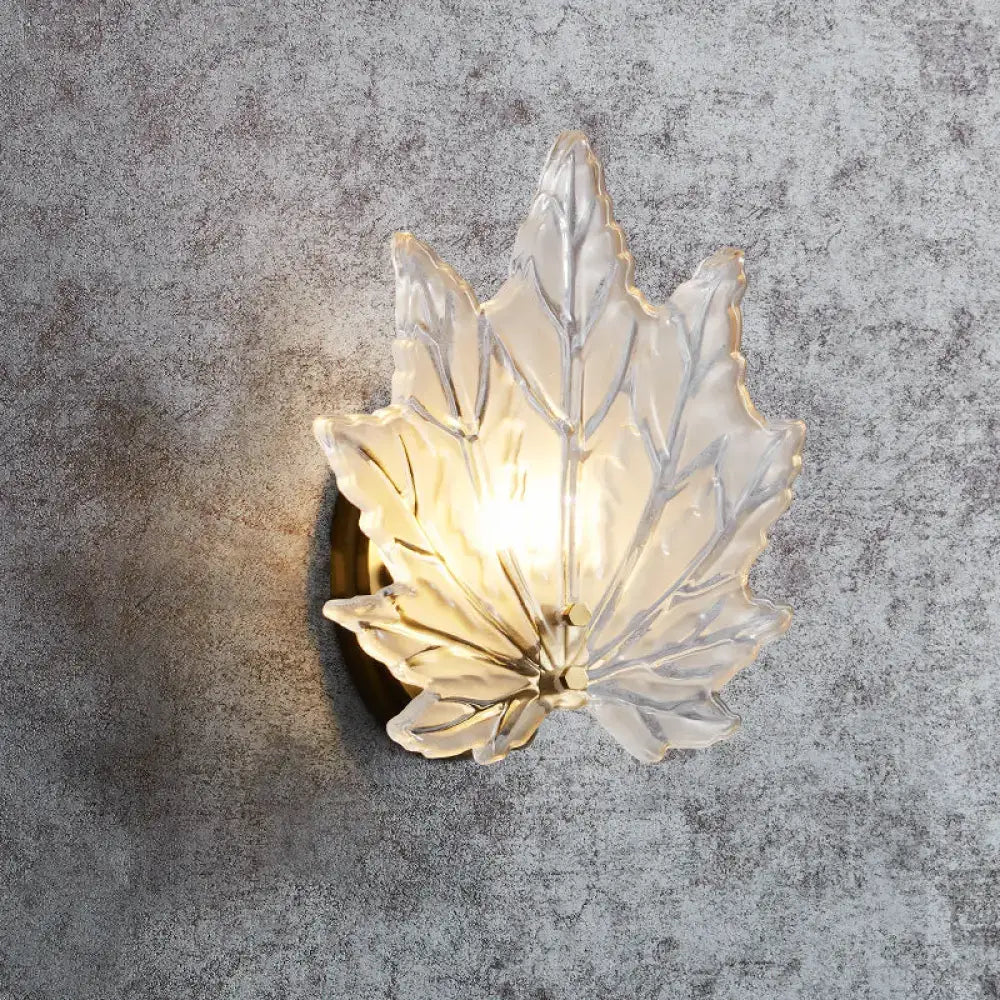 Contemporary gold maple leaf wall light bedroom crystal sconce